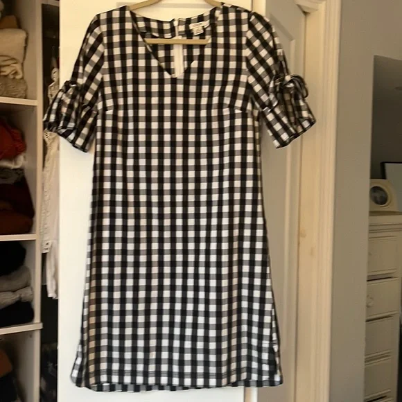 j crew black and white dress J. Crew Dress Above-Knee Tassels Geometric Pattern Black, White Size X   Designers On A Dime